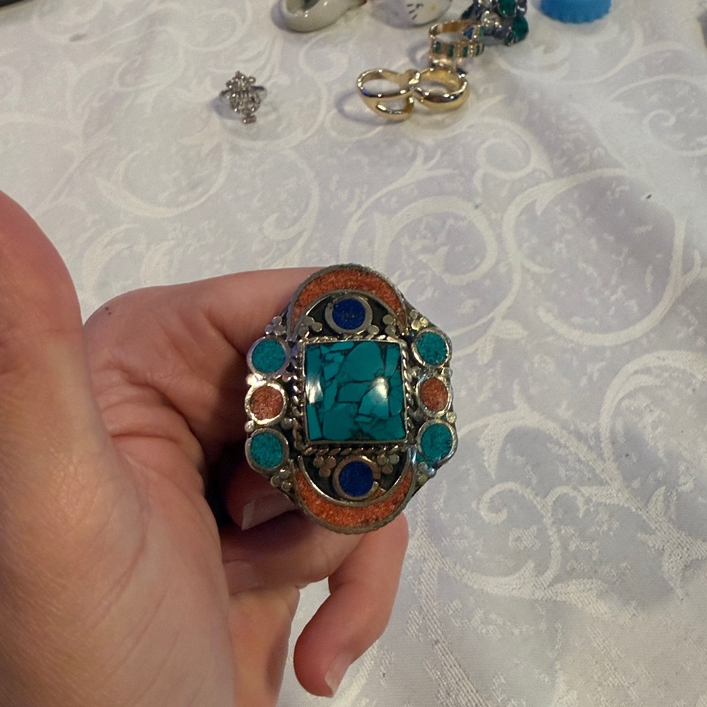 Turquoise And Orange Statement Ring - image 4